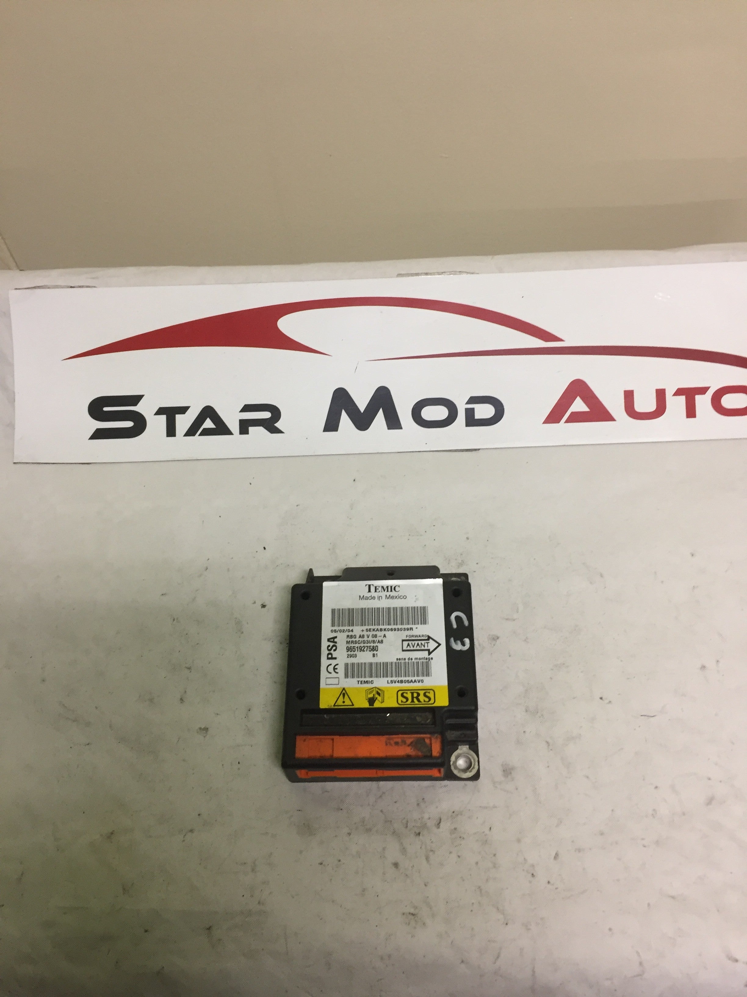 calculateur air bag Citroën c3 année 2007 de marque temic référence 9651927580